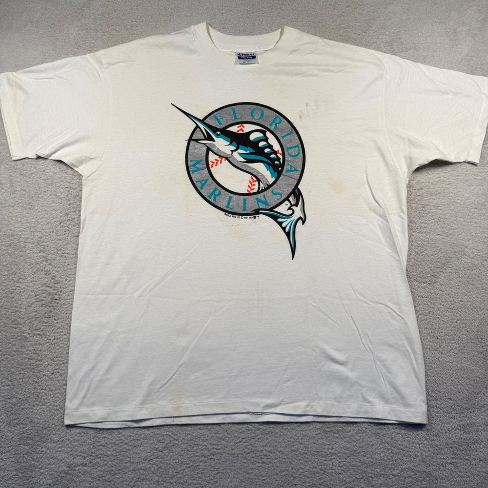 Vintage 90s Hanes Florida Marlins MLB Baseball Tee Single Stitch Made in USA XXL